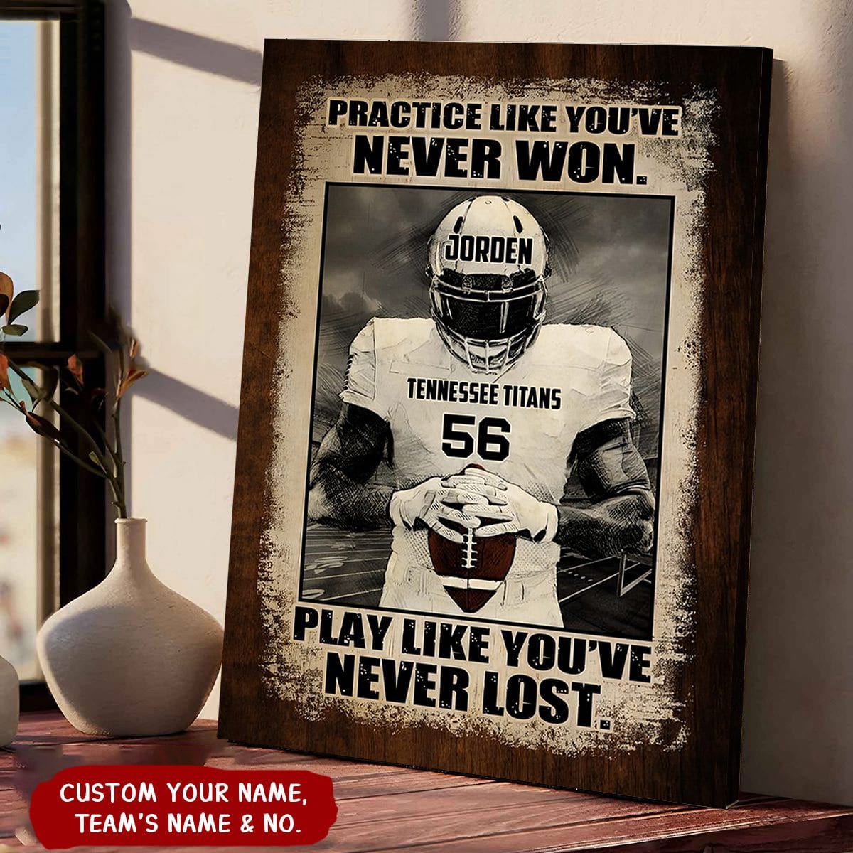 Personalized football poster canvas wall art featuring custom player name, team, and number for sports gifts