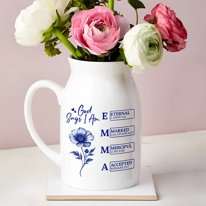 "God Says I Am" Personalized Ceramic Vase - Custom Bible Verse Floral Gift