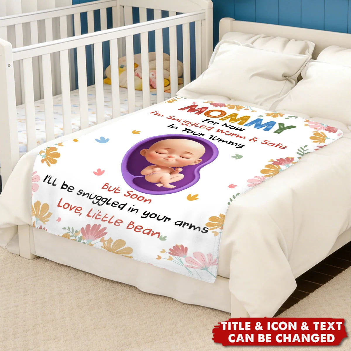 Snuggled Warm And Safe In Your Tummy - Personalized Blanket for Expecting Mom Baby Shower