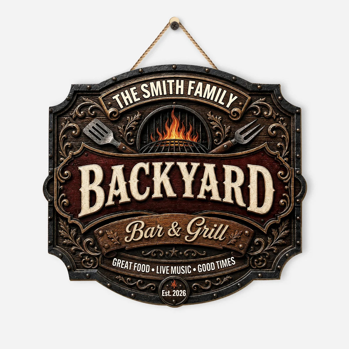 Backyard Bar and Grill Great Food Live Music Good Times - Personalized Wood Sign Decor for Family