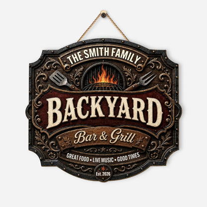 Backyard Bar and Grill Great Food Live Music Good Times - Personalized Wood Sign Decor for Family