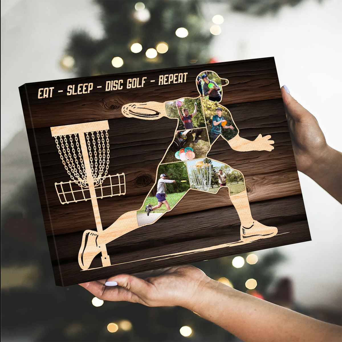 "Eat Sleep Disc Golf Repeat" Personalized Photo Collage Canvas / Poster - Custom Gift for Disc Golfers