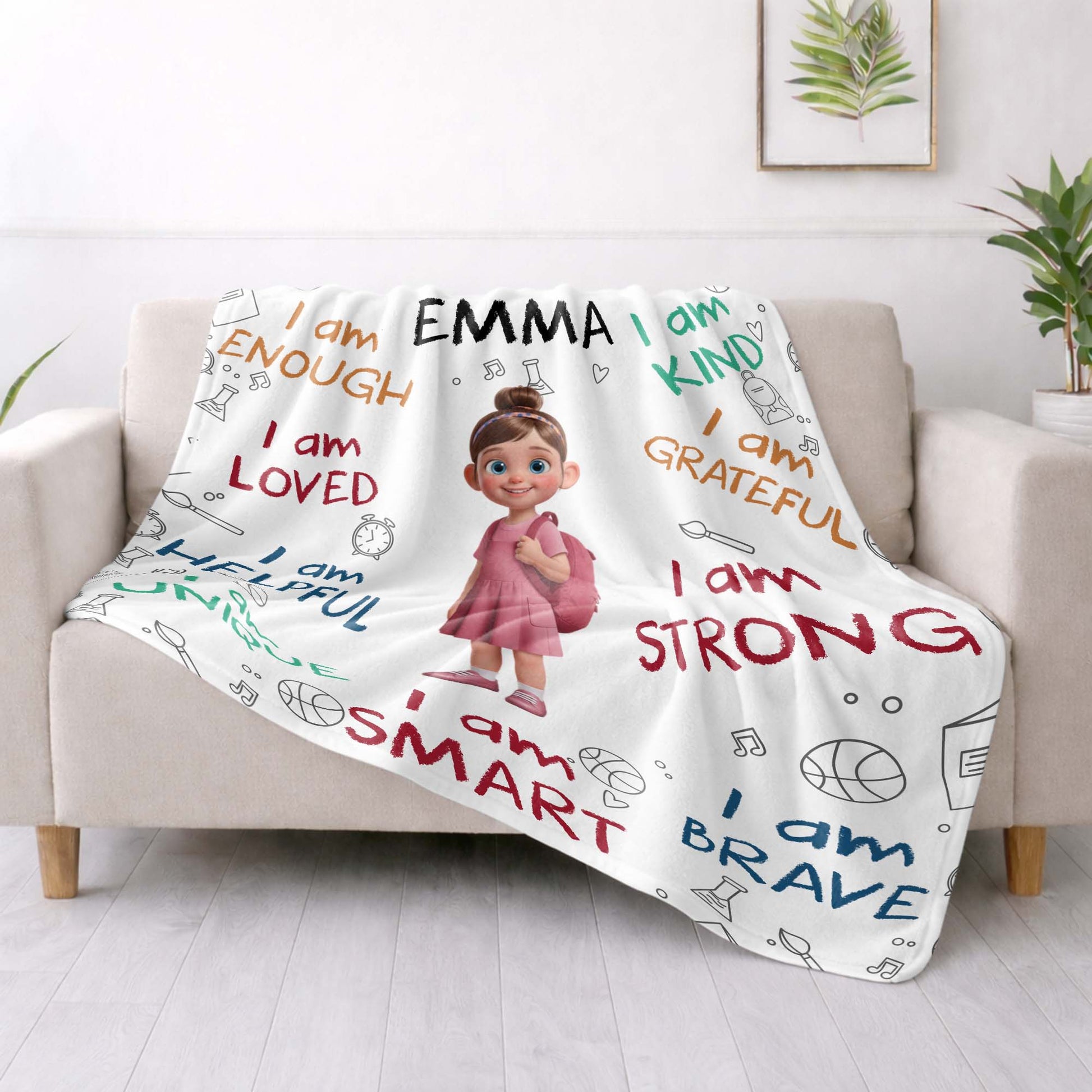 Blanket material and size view - Personalized Kids Affirmation Blanket