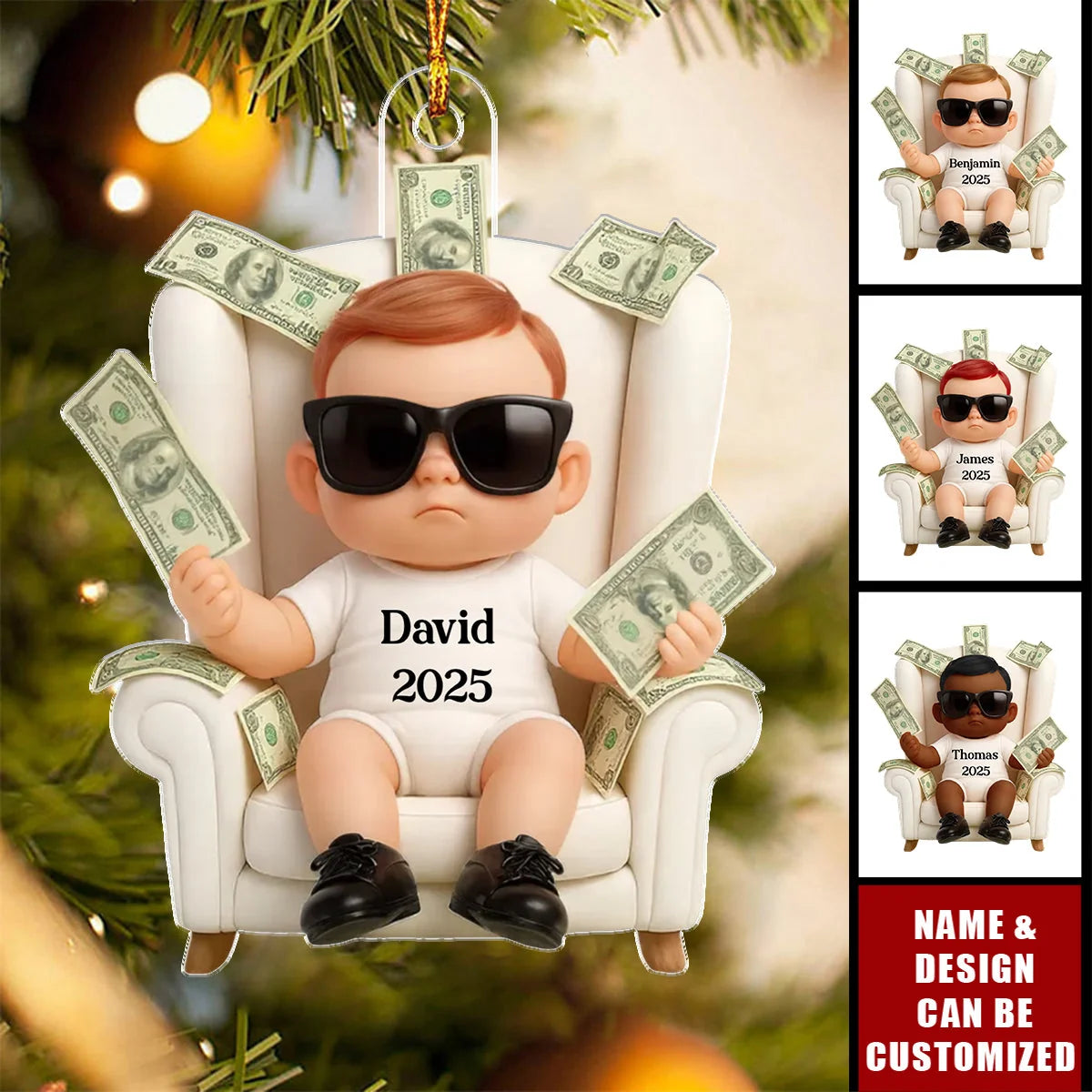 Funny Boss Kid With Dollar Personalized Acrylic Ornament -  Grandkids Christmas for Son