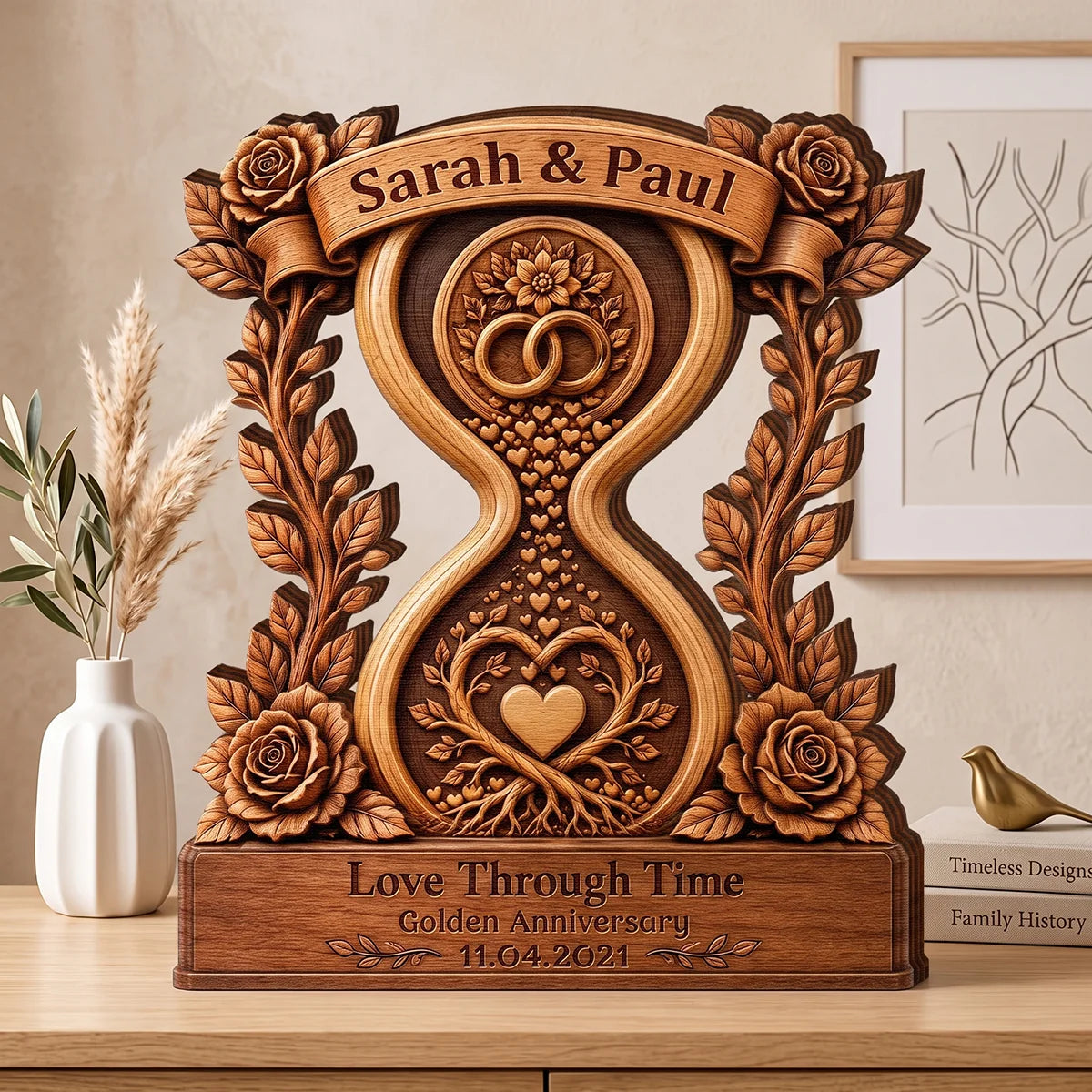 Personalized anniversary wooden plaque with hourglass design for couples keepsake gift decor image 6