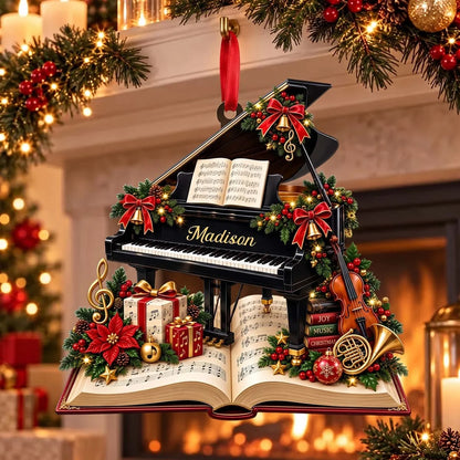 Personalized Grand Piano Wooden Ornament - Custom Christmas Gift for Pianists & Music Teachers