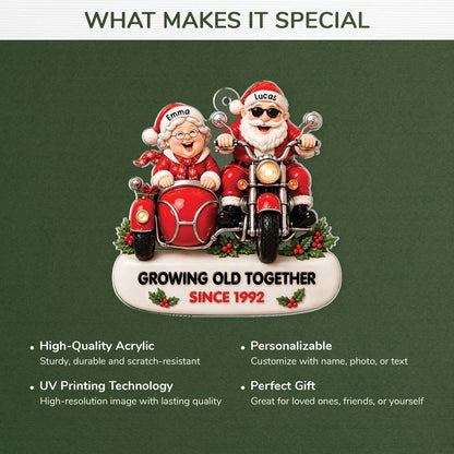 Growing Old Together Personalized Motorcycle Couple Acrylic Ornament - Anniversary Christmas Gift