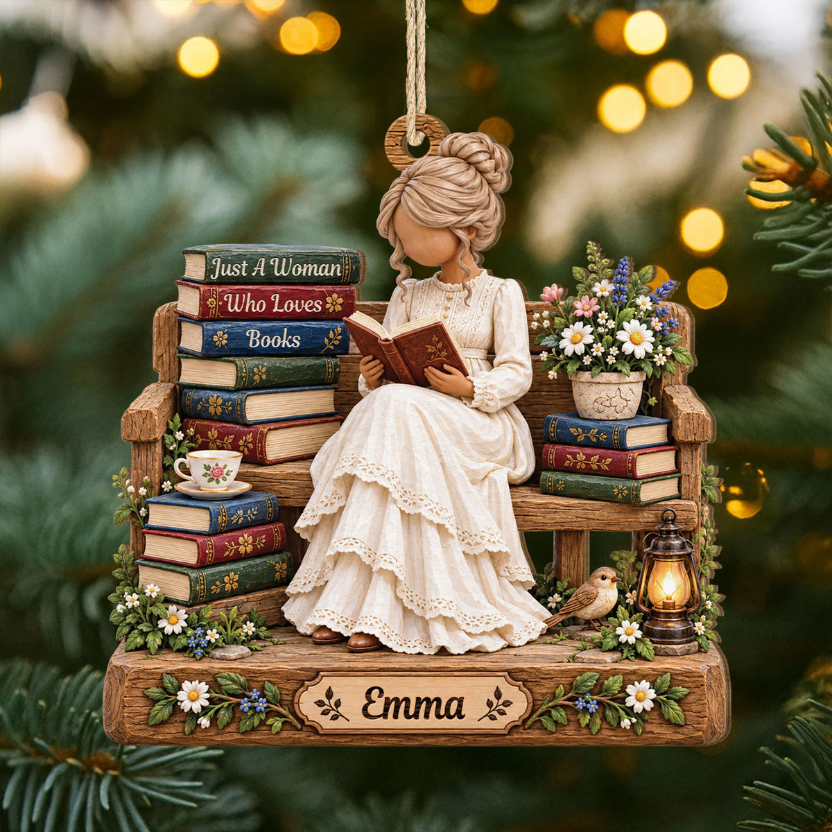 Just A Girl Who Loves Books Personalized Wooden Ornament - Custom Book Lover Christmas Keepsake Gift for Her