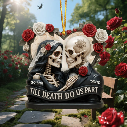 "Till Death Do Us Part" Personalized Wooden Ornament - Anniversary Gift for Couples