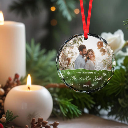 First Christmas As Mr. & Mrs. Personalized Glass Ornament - Custom Couple Photo Keepsake