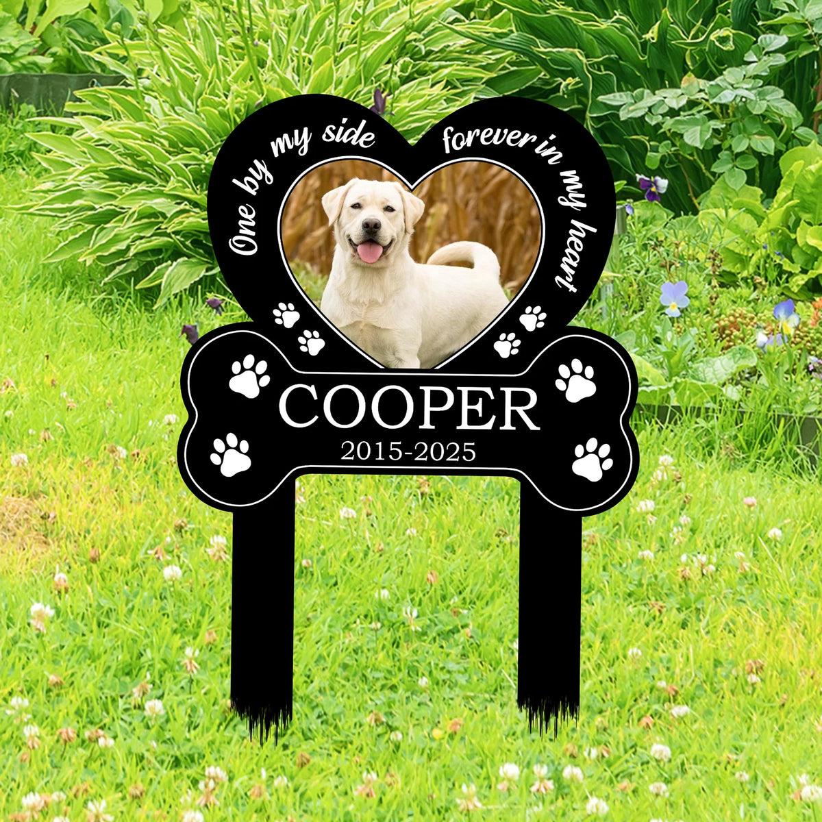 You Left Paw Prints On My Heart - Personalized Dog Photo Memorial Garden Stake for Yard