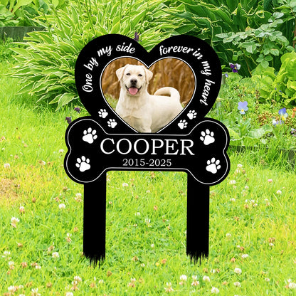 You Left Paw Prints On My Heart - Personalized Dog Photo Memorial Garden Stake for Yard