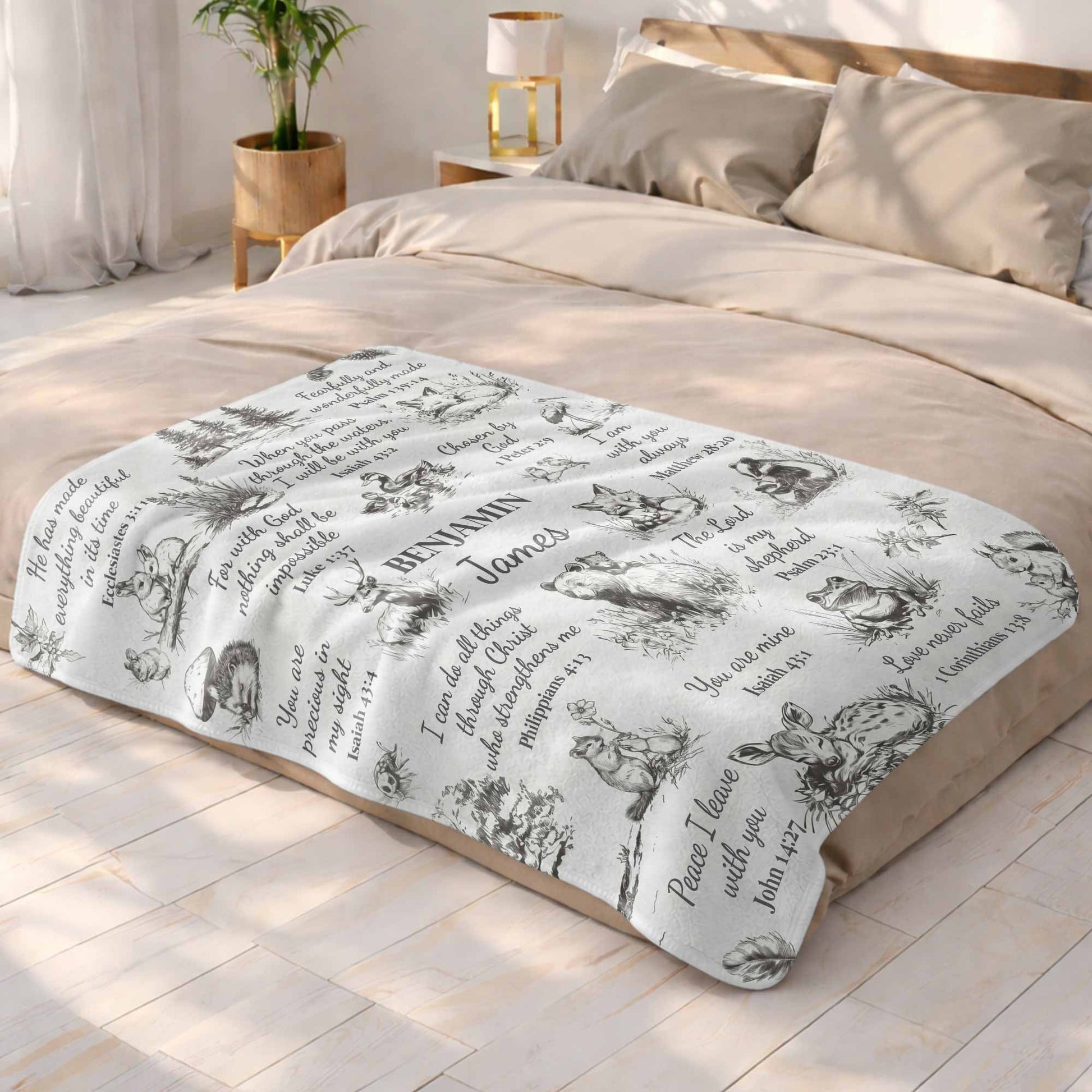 Personalized bible verse kids blanket with forest animals and custom name print image 9
