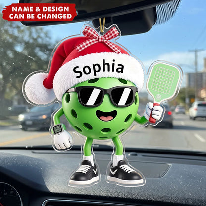 Cool Santa Ball – Personalized Acrylic Ornament for Pickleball Players, Holiday Tree Keepsake