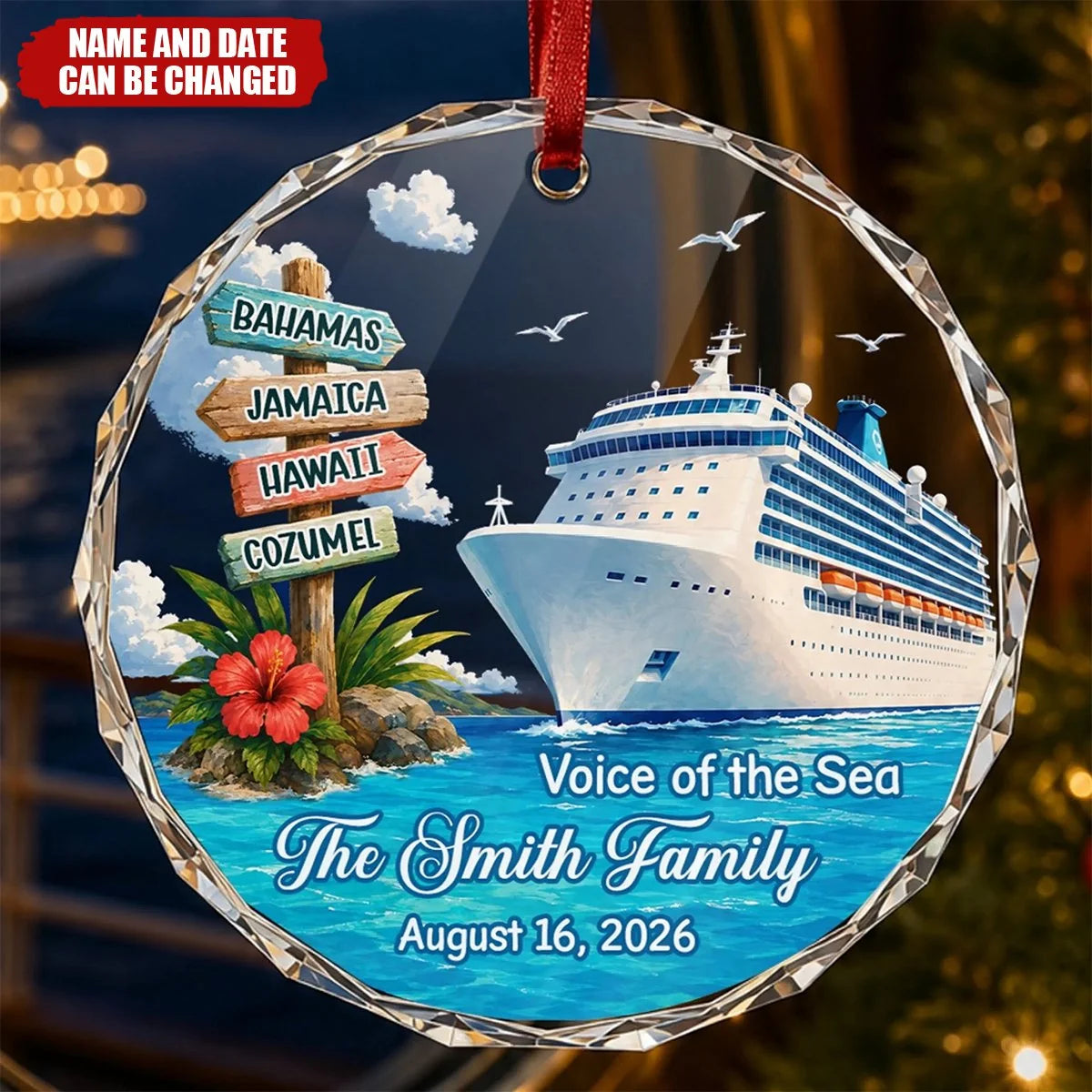 Voice of the Sea Personalized Cruise Glass Ornament - Custom Family Cruise Vacation Keepsake Gift
