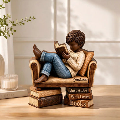 "Just A Girl Boy Who Loves Books" Personalized Wooden Block - Custom Reader Gift for Book Lovers