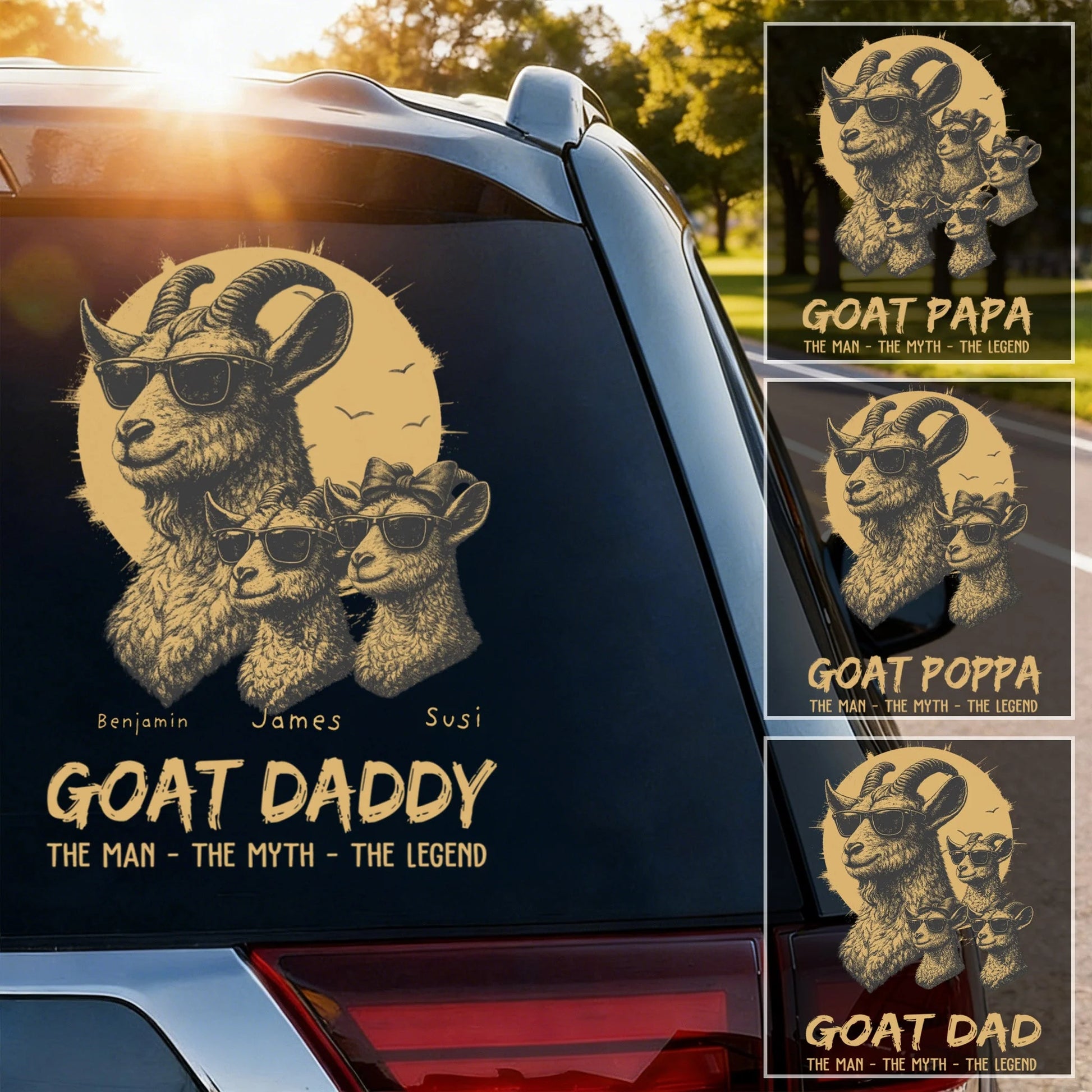 Custom Goat Dad Car Decal for Dad with personalized design details for meaningful gifting