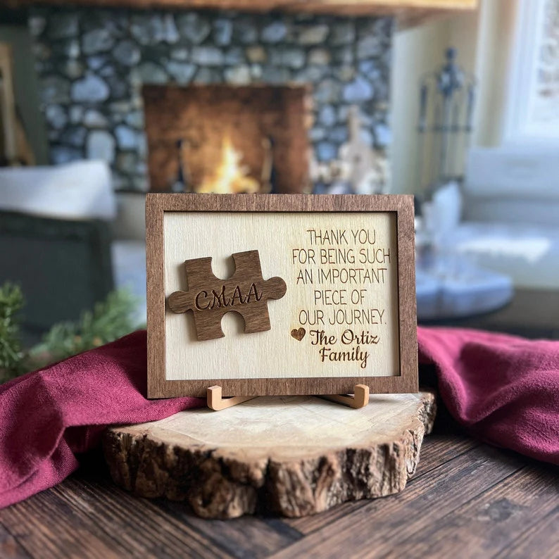 Personalized teacher appreciation plaque featuring custom wooden sign design with wooden stand for desk decoration image 8