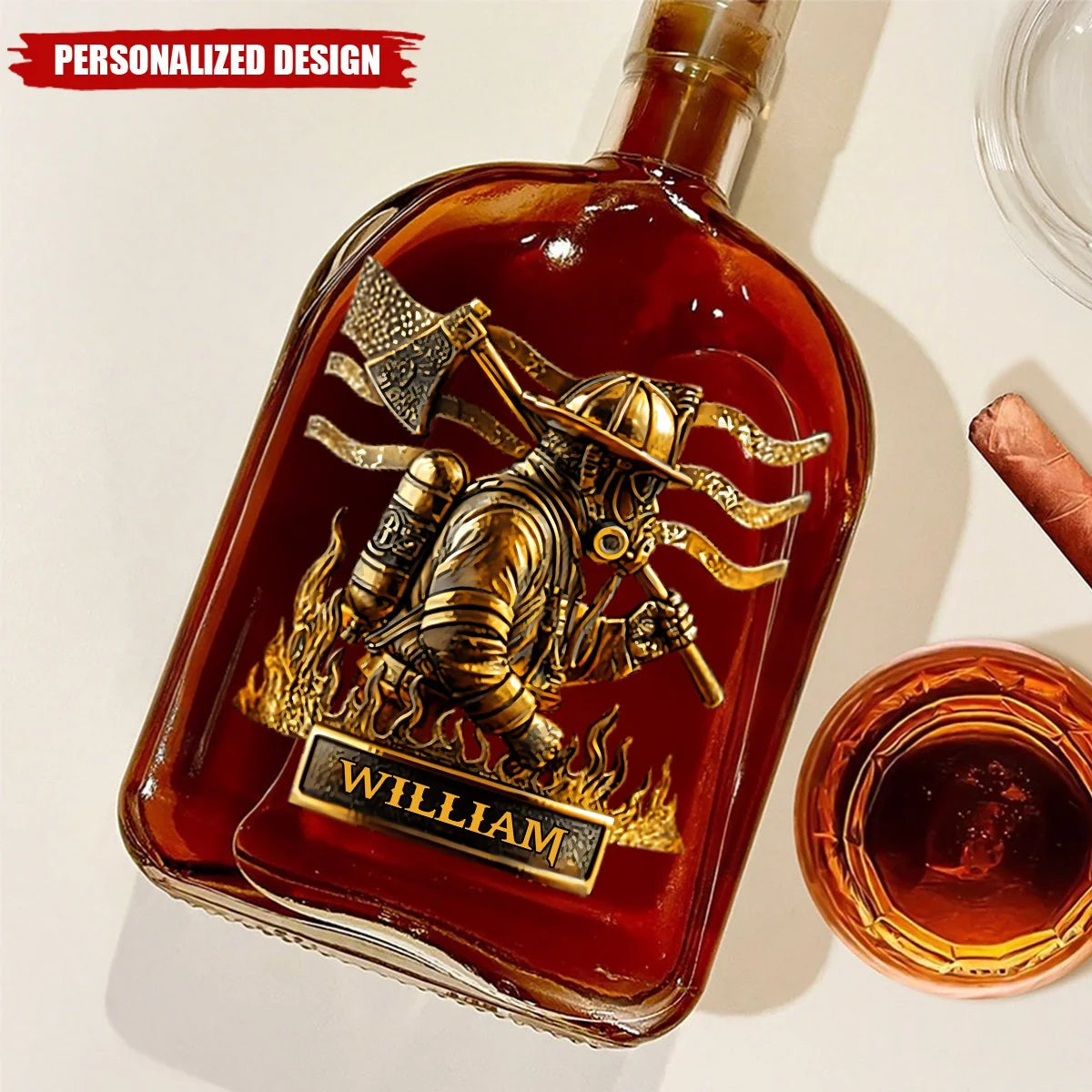 Proud Firefighter Personalized Whiskey Bottle - Custom Name Gift