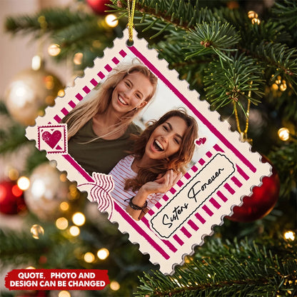 Friends Forever Custom Postage Stamp Wooden Ornament - Personalized Photo Gift for Besties