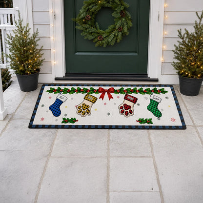 Personalized Christmas Family Stockings Runner Rug - Custom Holiday Home Decor Gift
