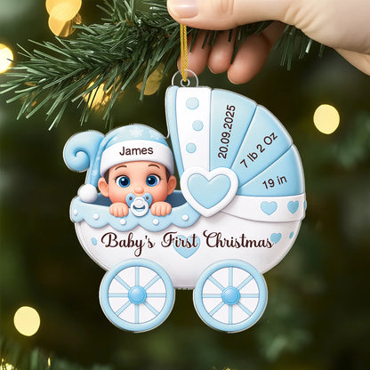 Baby's First Christmas Personalized Acrylic Ornament - Custom Birth Stats Stroller Keepsake for Newborn