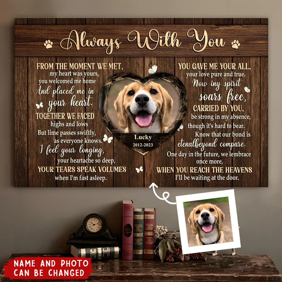 "Always With You" Personalized Dog Memorial Canvas / Poster - Custom Photo Wall Art Gift for Dog Lovers