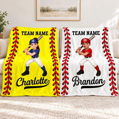 Personalized Baseball & Softball Blanket - Custom Player Name & Team Keepsake Gift for Kids
