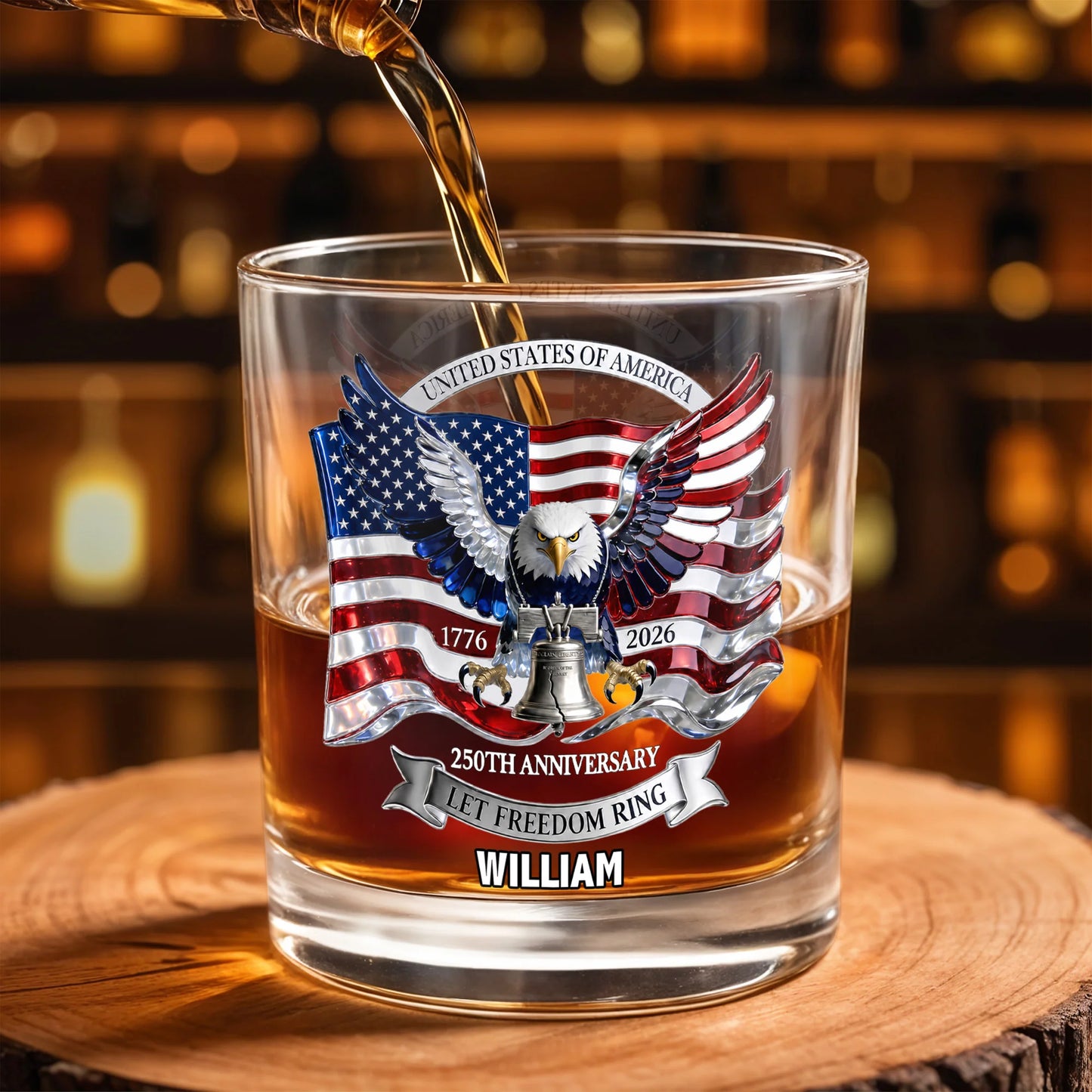 Mug material and size view - Custom Usa 250Th Anniversary Patriotic Whiskey Glass