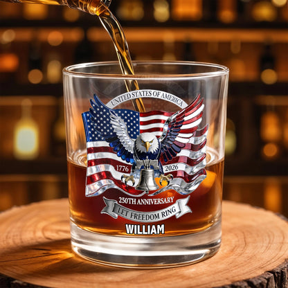 Mug material and size view - Custom Usa 250Th Anniversary Patriotic Whiskey Glass