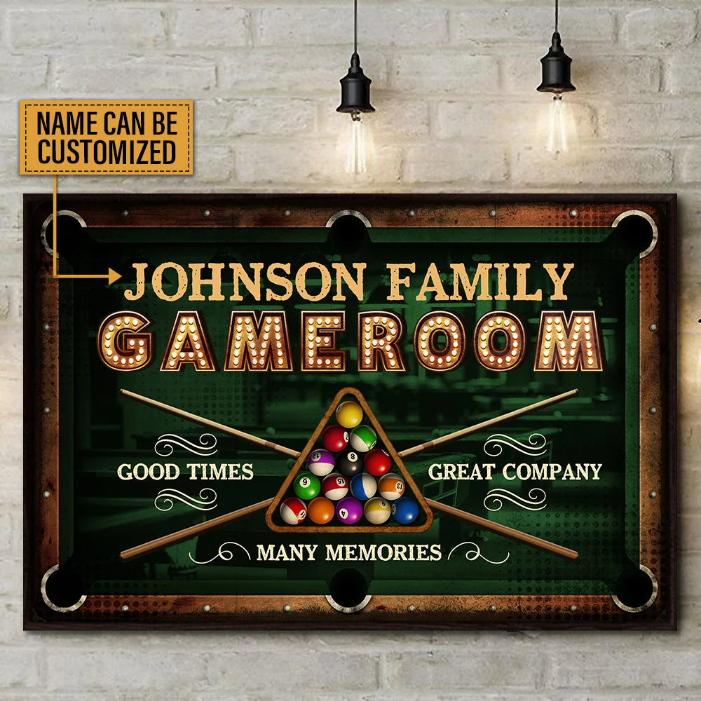 Good Times Great Company Custom Billiards Game Room Wall Decor - Personalized Family Name Poster / Canvas