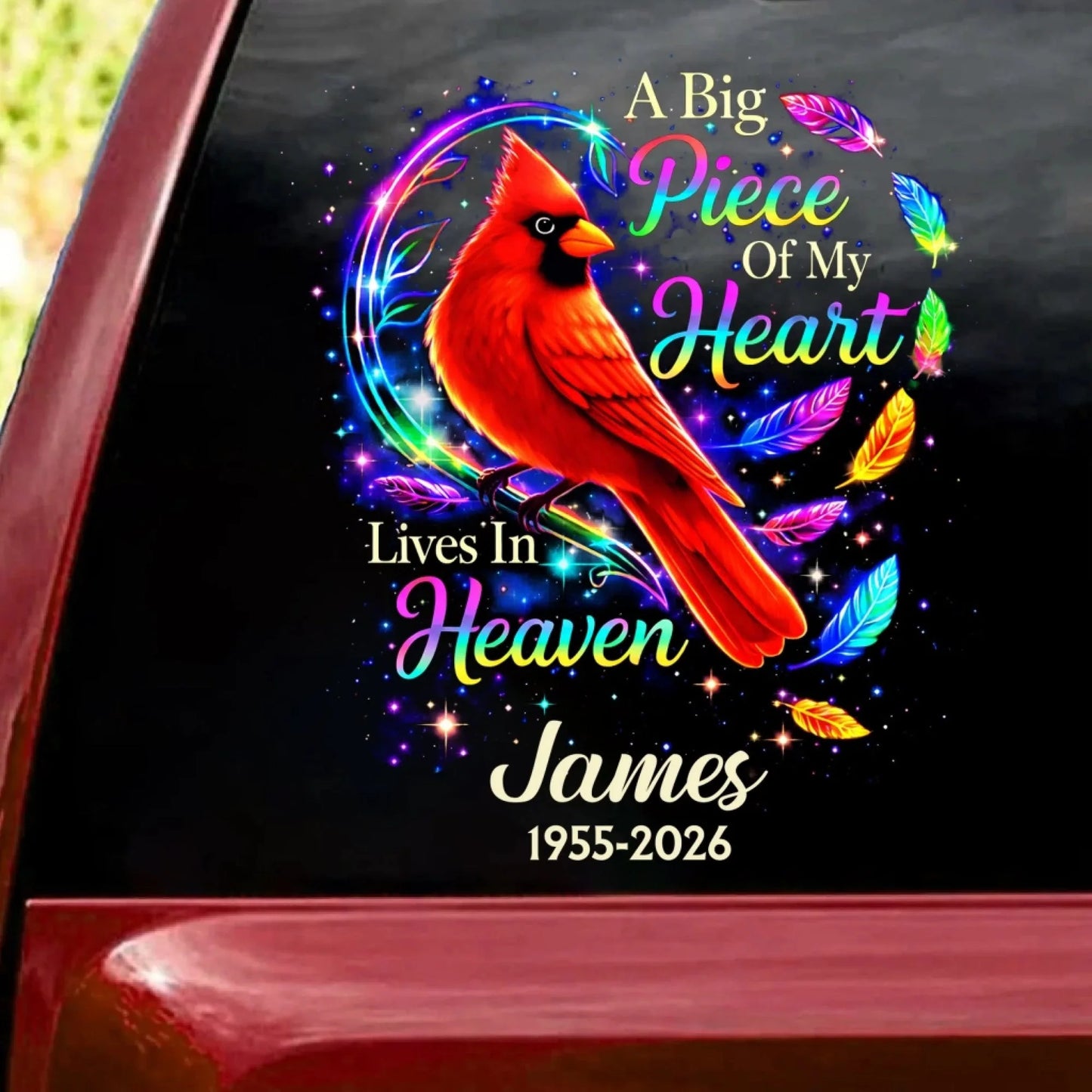 Decal / Sticker material and size view - Personalized Cardinal Memorial Decal