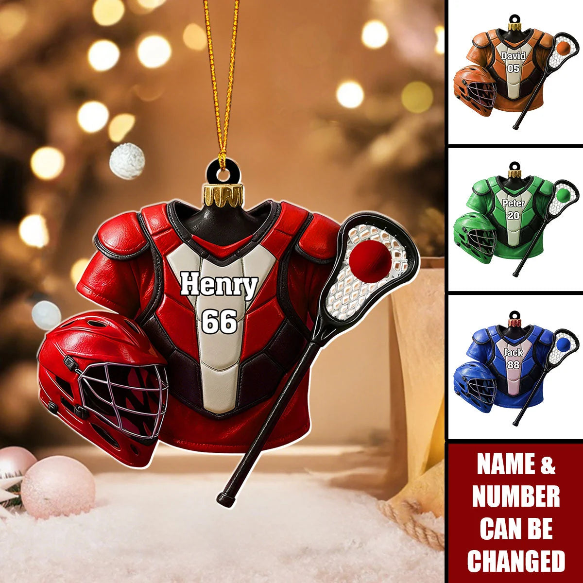 Personalized Lacrosse Jersey Acrylic Ornament with Name Number - Custom Sports Keepsake Gift for Players