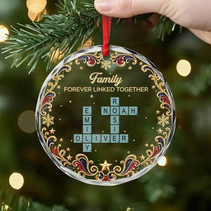 Brothers & Sisters Forever Linked Together Crossword Glass Ornament - Personalized Family Christmas Keepsake