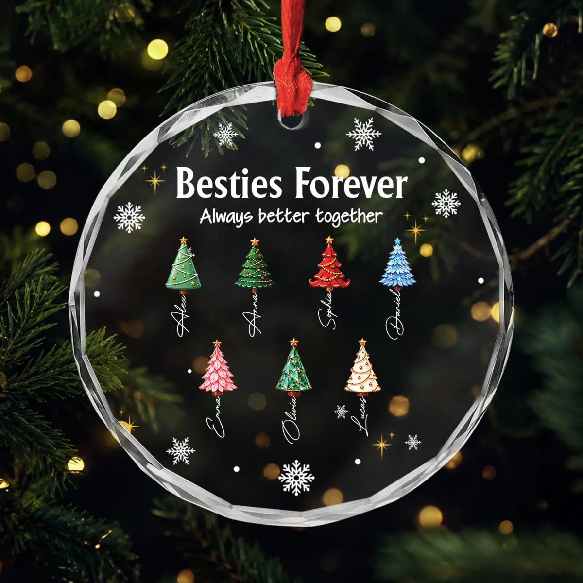 "Besties Forever Always Better Together" Personalized Glass Ornament - Custom Christmas Keepsake Gift for Best Friends