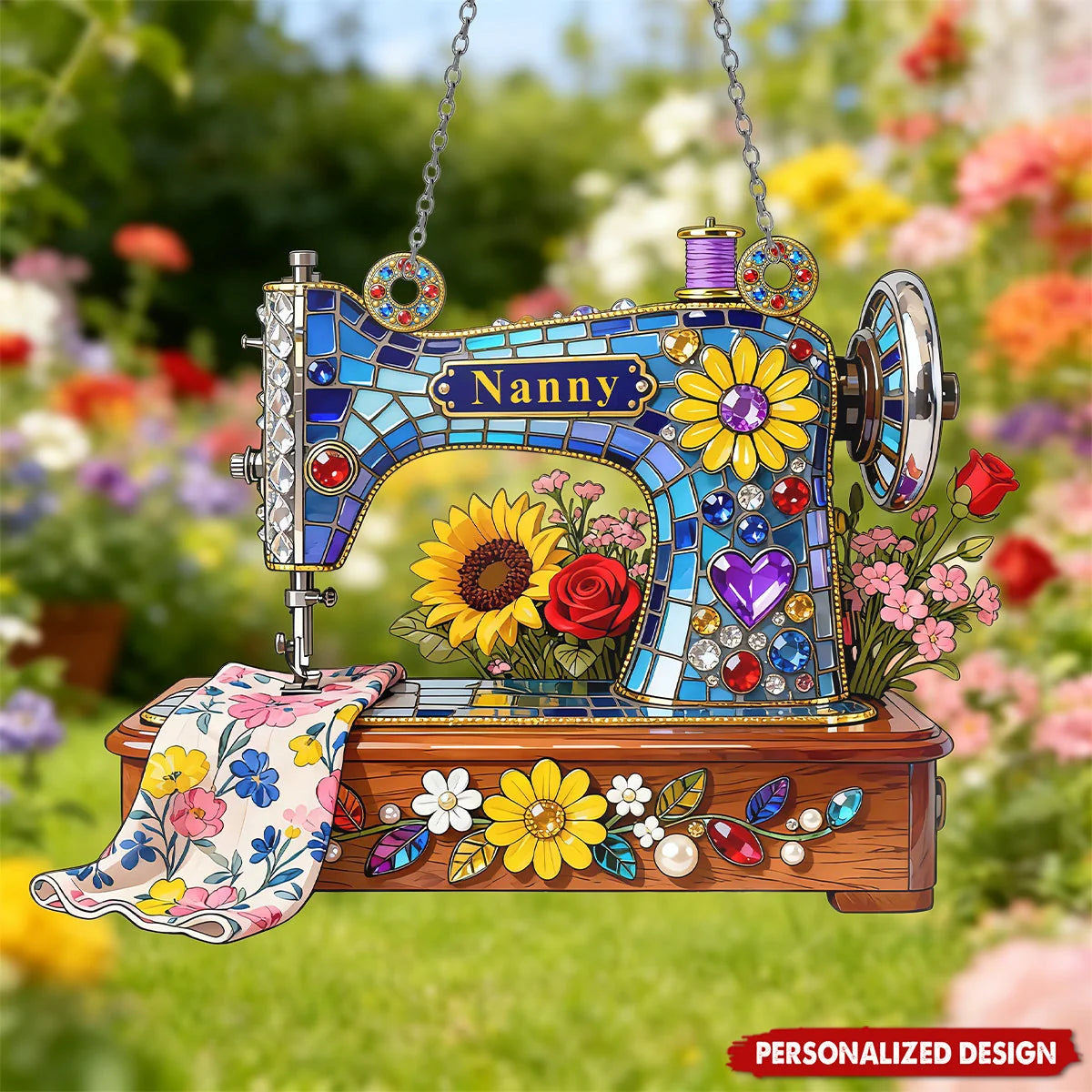 Personalized Sewing Suncatcher Ornament - Custom Floral Machine Window Decor Gift for Sewing Lovers