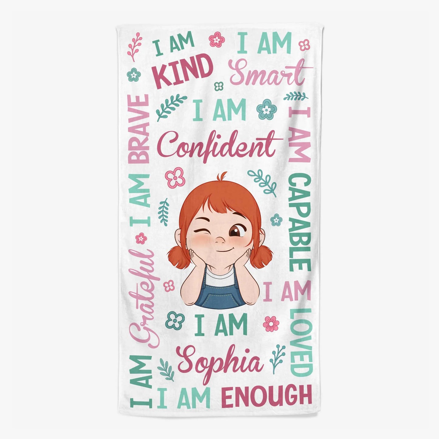 "I Am Kind Smart Confident" Personalized Kids Beach Towel - Custom Summer Gift for Girls and Boys