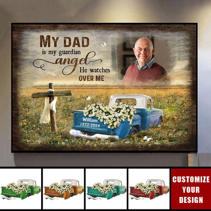 Personalized memorial canvas print featuring guardian angel quote and custom photo tribute