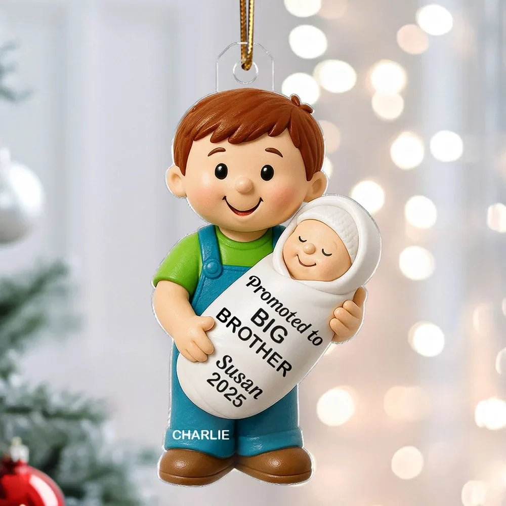 Promoted To Big Sister & Big Brother Custom Acrylic Ornament - Personalized Sibling Pregnancy Announcement Christmas Keepsake