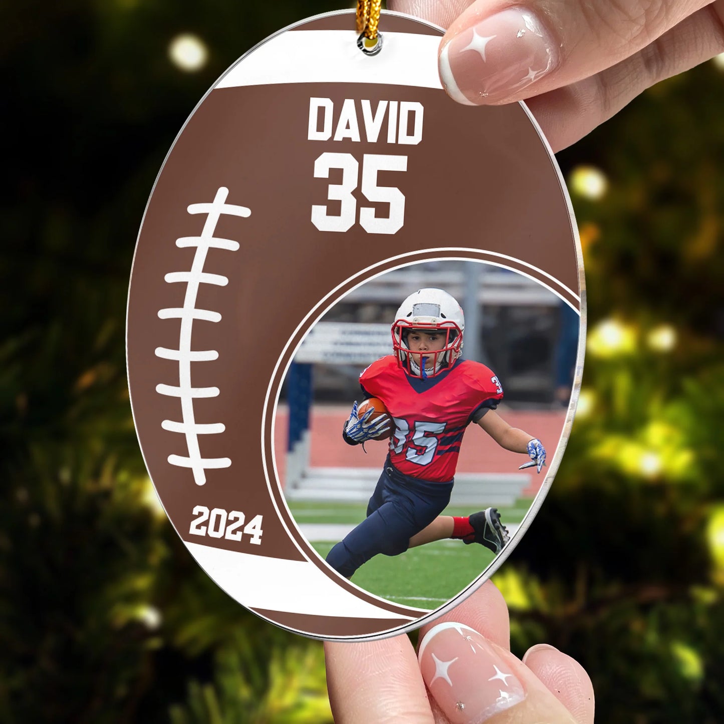 Custom Football Photo Ornament personalization view for Son/Grandson