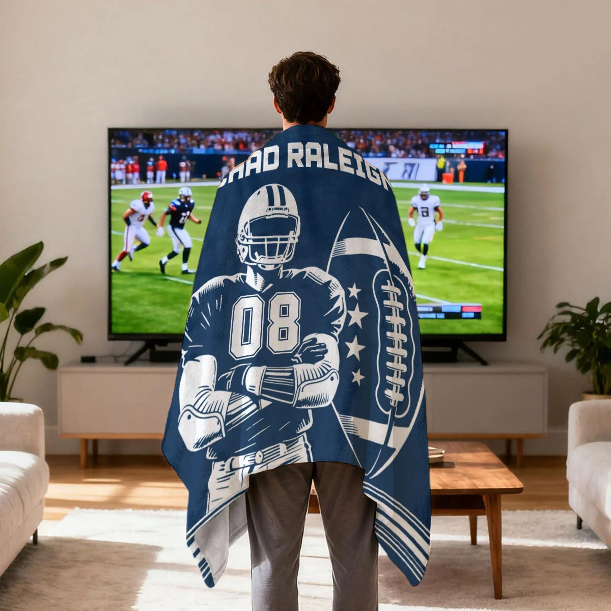 Personalized Football Player Blanket - Custom Name Jersey Number for Son Dad Fan