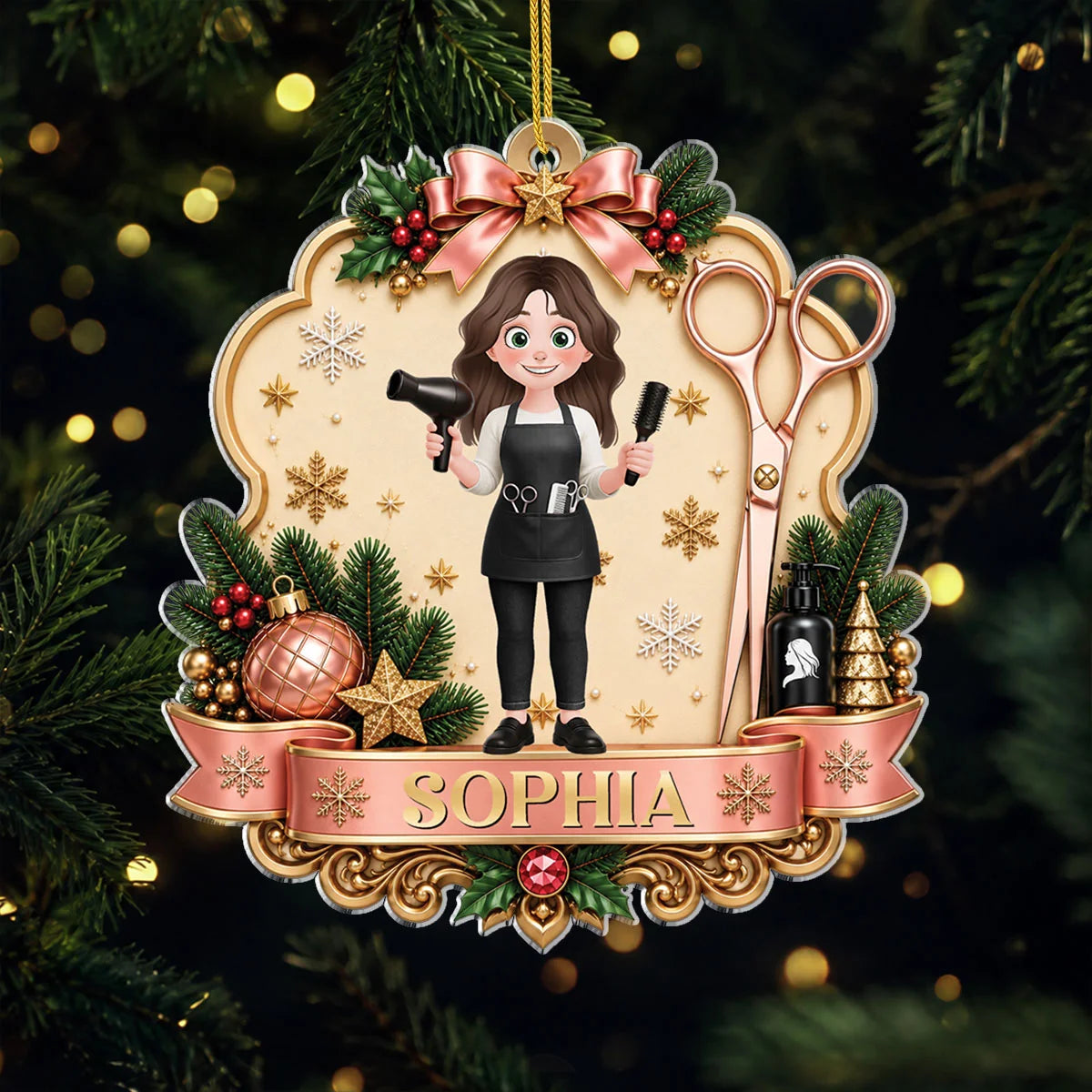 Personalized Hairdresser Acrylic Christmas Ornament - Custom Hairstylist Barber Gift