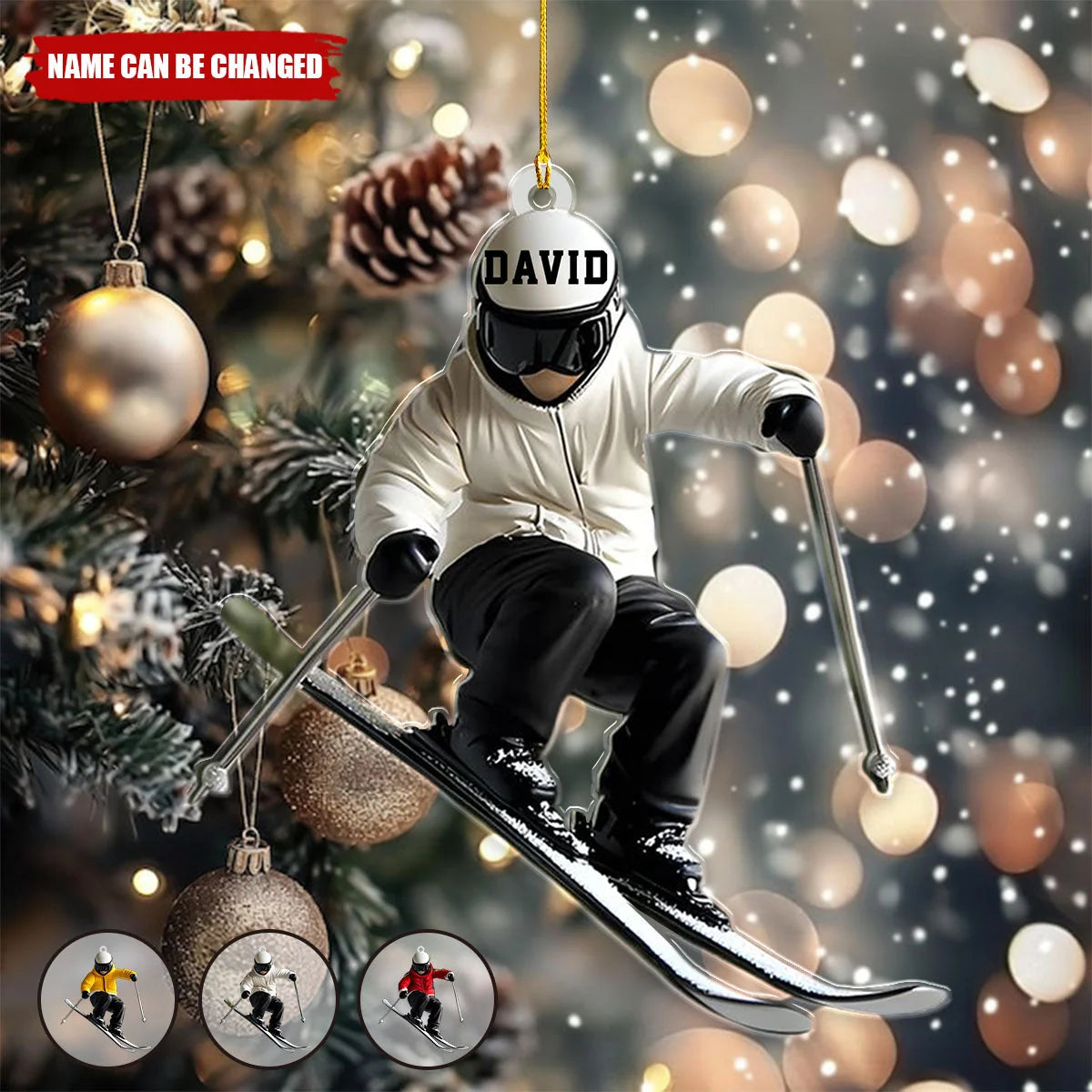Fun Skiing Personalized Name Ski Ornament - Custom Winter Sports Acrylic Christmas Gift