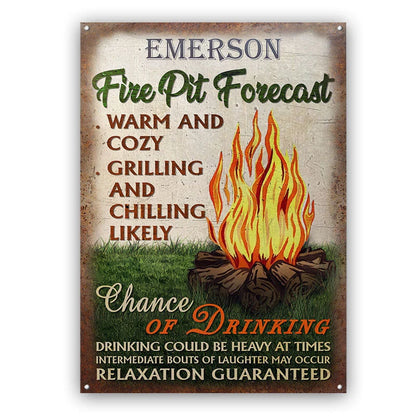 "Fire Pit Forecast" Personalized Metal Sign - Custom Outdoor Backyard & Campfire Decor Gift