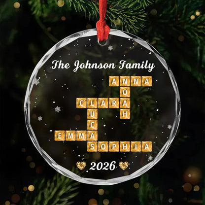 Personalized Family Name Crossword Glass Ornament - Custom Christmas Keepsake Gift for Family