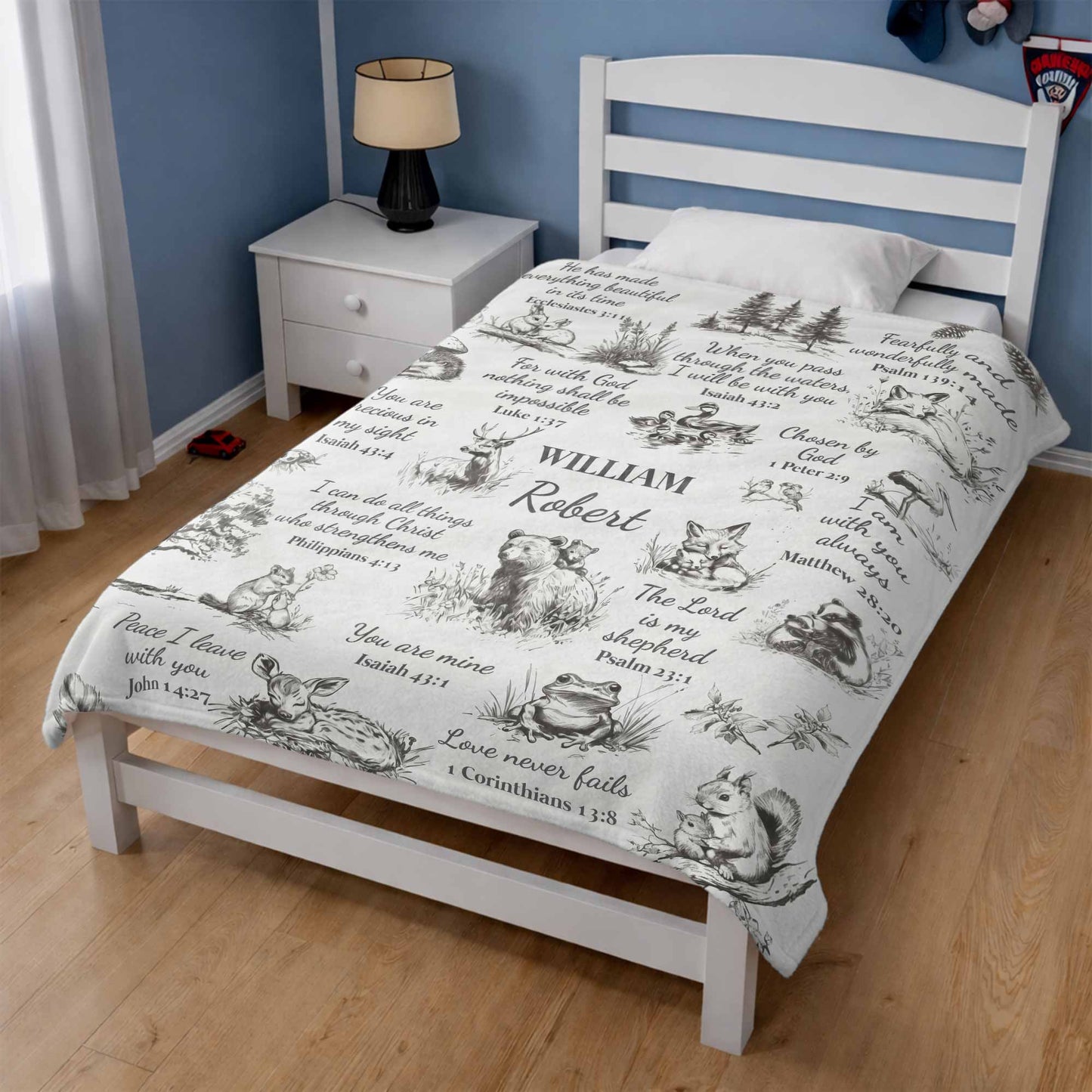 Personalized bible verse kids blanket with forest animals and custom name print image 7
