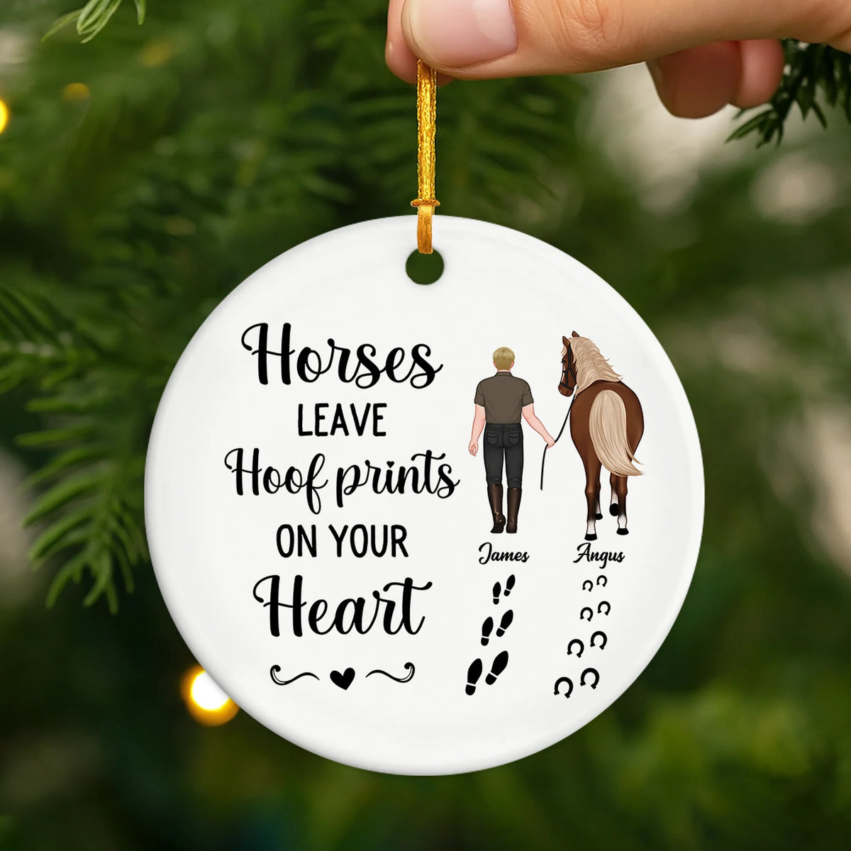 "Horses Leave Hoof Prints On Your Heart" - Personalized Horse Ceramic Ornament Gift