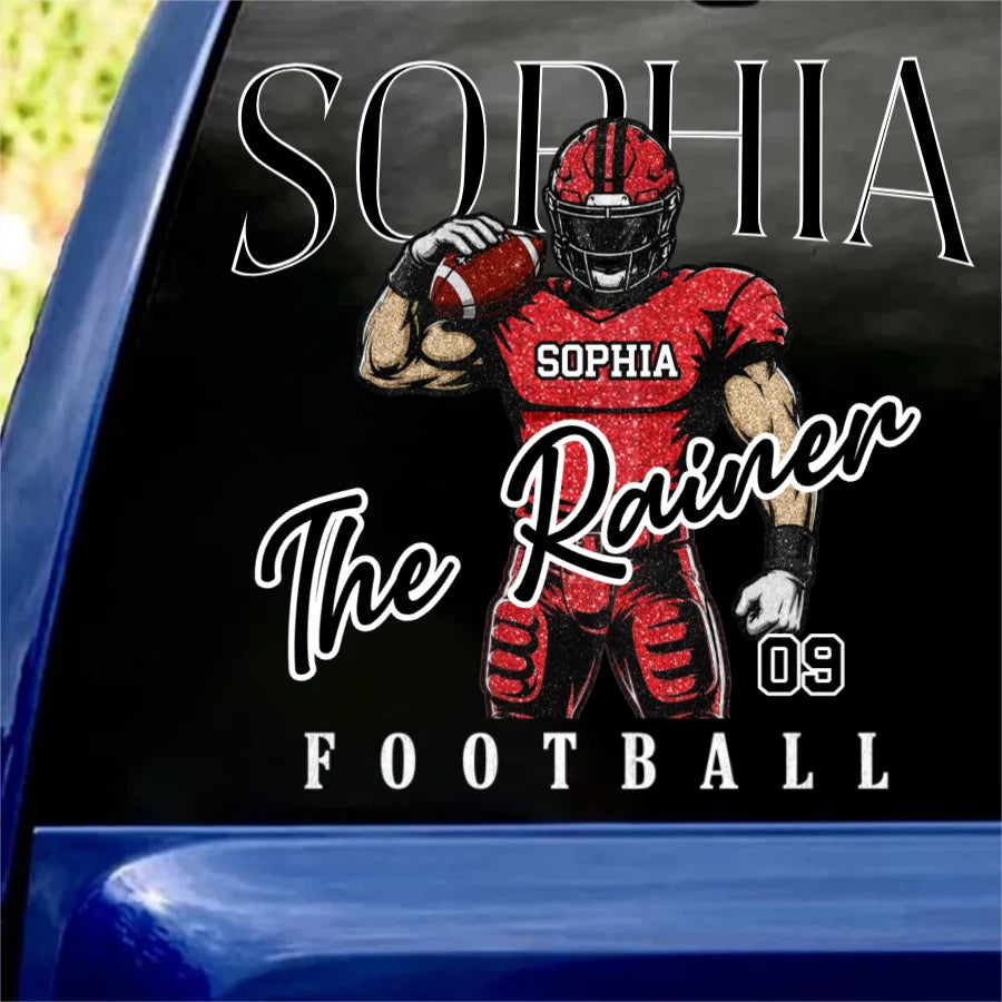Game On Retro Personalized Football Car Decal - Custom Name and Jersey Number for Fans and Players