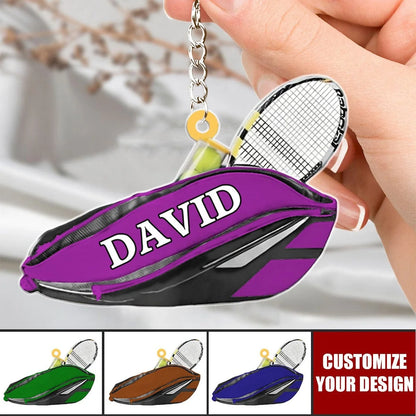 Custom Name Tennis Bag Keychain - Personalized Acrylic Tennis Player Bag Tag Charm