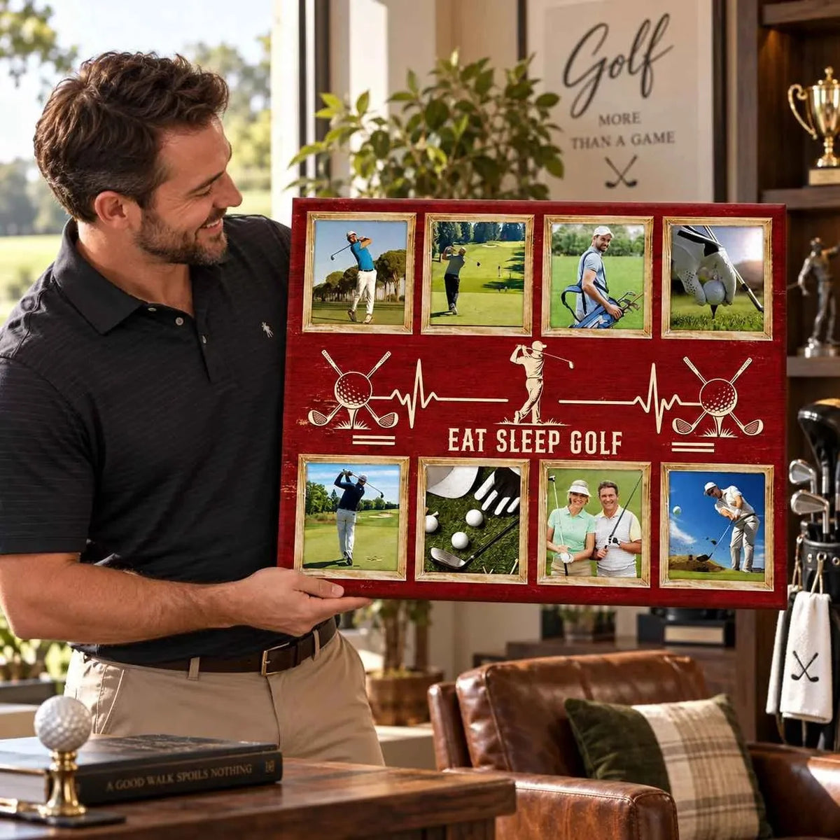Personalized Eat Sleep Golf Photo Collage Canvas / Poster - Custom Golfer Wall Art Gift for Dad and Husband